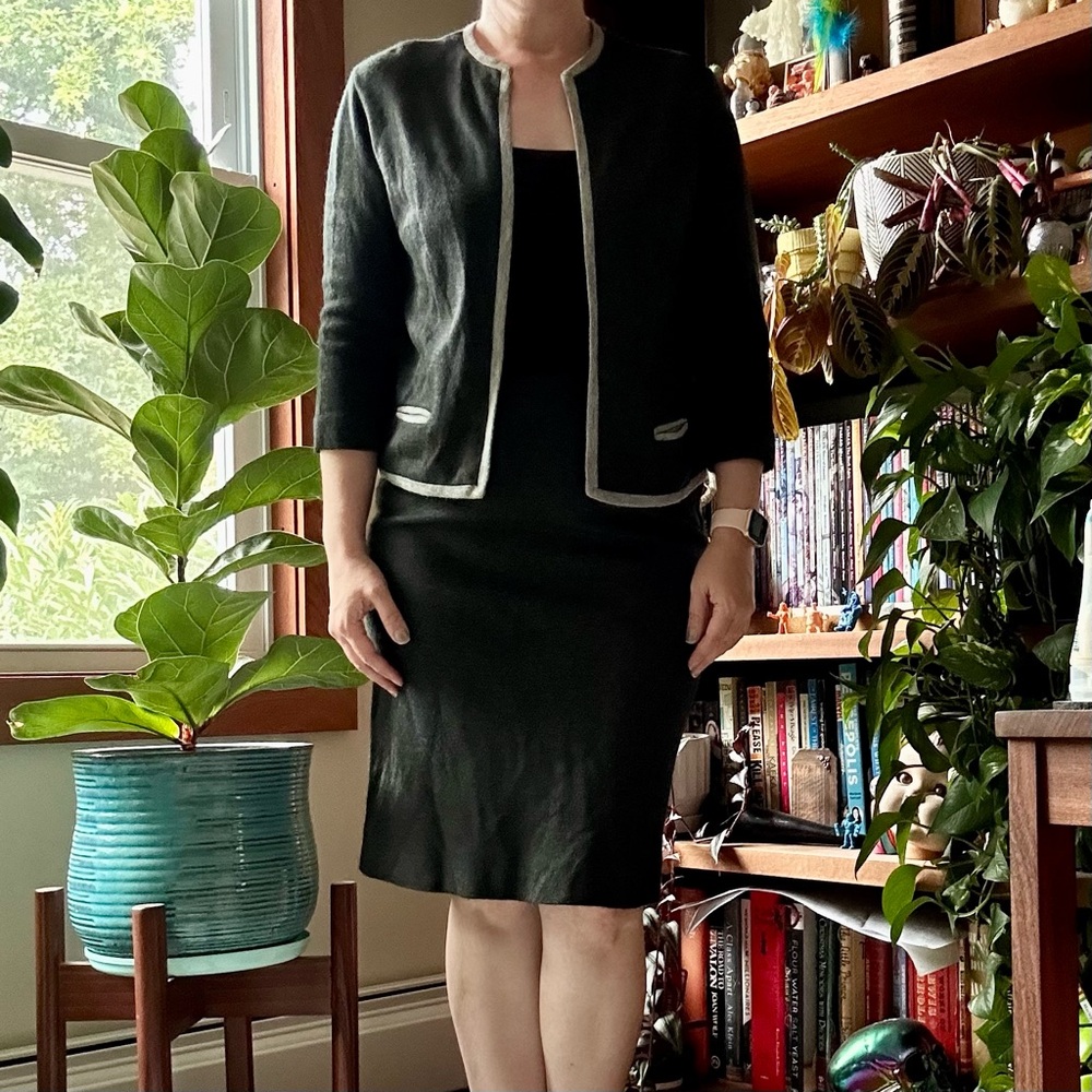 Vintage Charcoal skirt suit set with heather gray accents